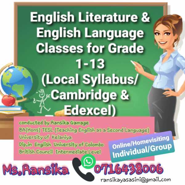 English Literature & Language Classes-Homevisiting/Online