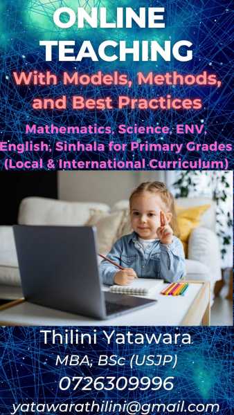 Online Classes-Year 1, 2, 3, 4, 5 -Maths, Science, Sinhala, ENV & English