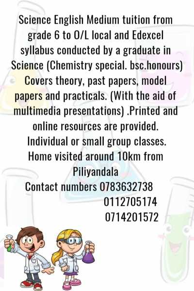 Science English medium classes from grade 6 to O/L for local and edexcel syllabus students