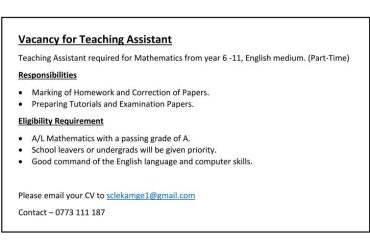 Vacancy for Teaching Assistant