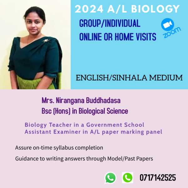 A/L Biology ENGLISH/SINHALA medium – Online/Group/Individual