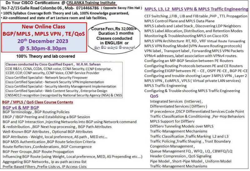 New ONLINE BGP / MPLS, MPLS VPN ,Traffic Engineering / QoS class